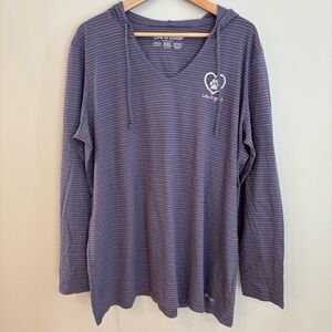 Life Is Good Women's 3XL Pet Paw Heart Long Sleeve Striped Hooded Tee Purple